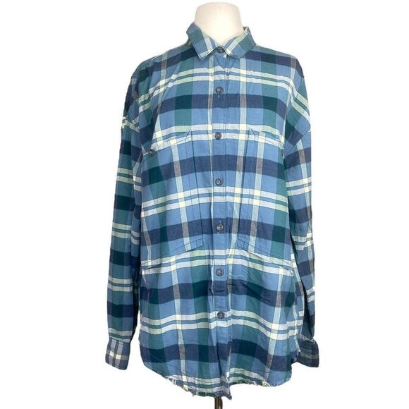 Free People Plaid Shirt Loveland Blue  Medium - Picture 1 of 7